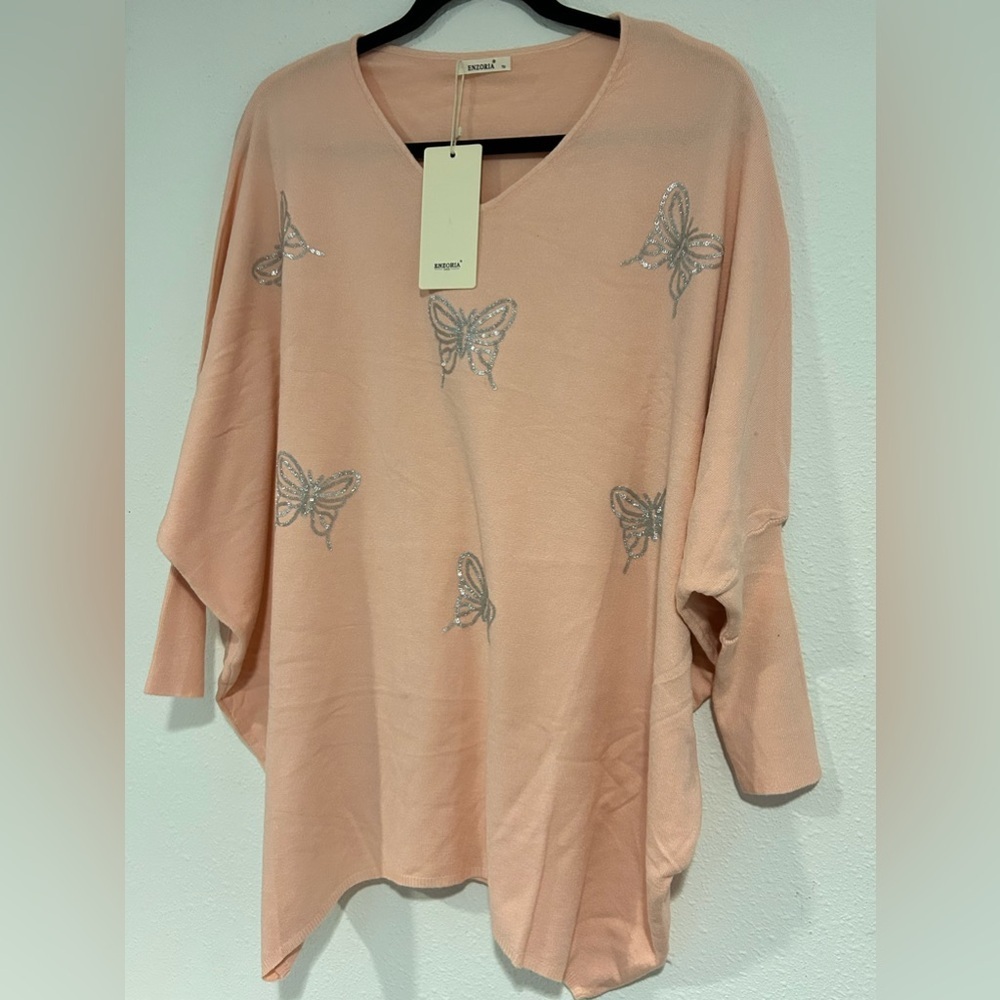 MOEWY Pink Silver Butterfly Embellished Sweater Size “Taille Unique” (One Size)